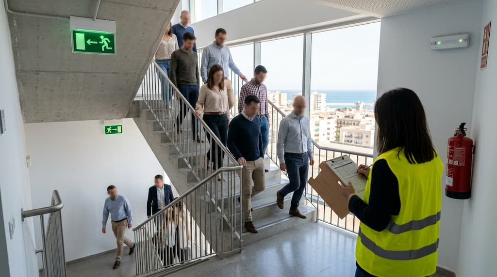 Simulacro de evacuación en una empresa, parte de la implantación de un plan de autoprotección